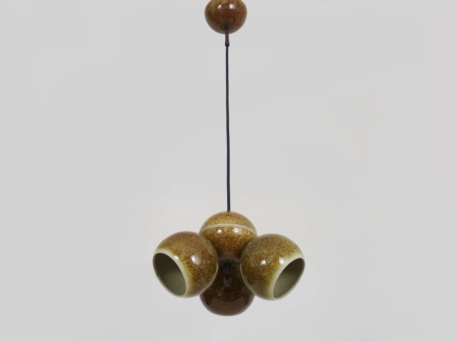 Chandelier With 3 Ball Lights In Glazed Sandstone. 50s 60s Stilnovo Italy photo for sale