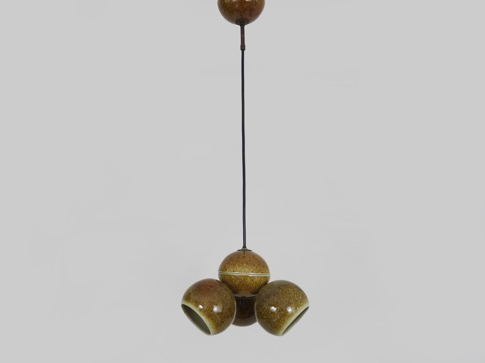 Chandelier With 3 Ball Lights In Glazed Sandstone. 50s 60s Stilnovo Italy photo Lighting