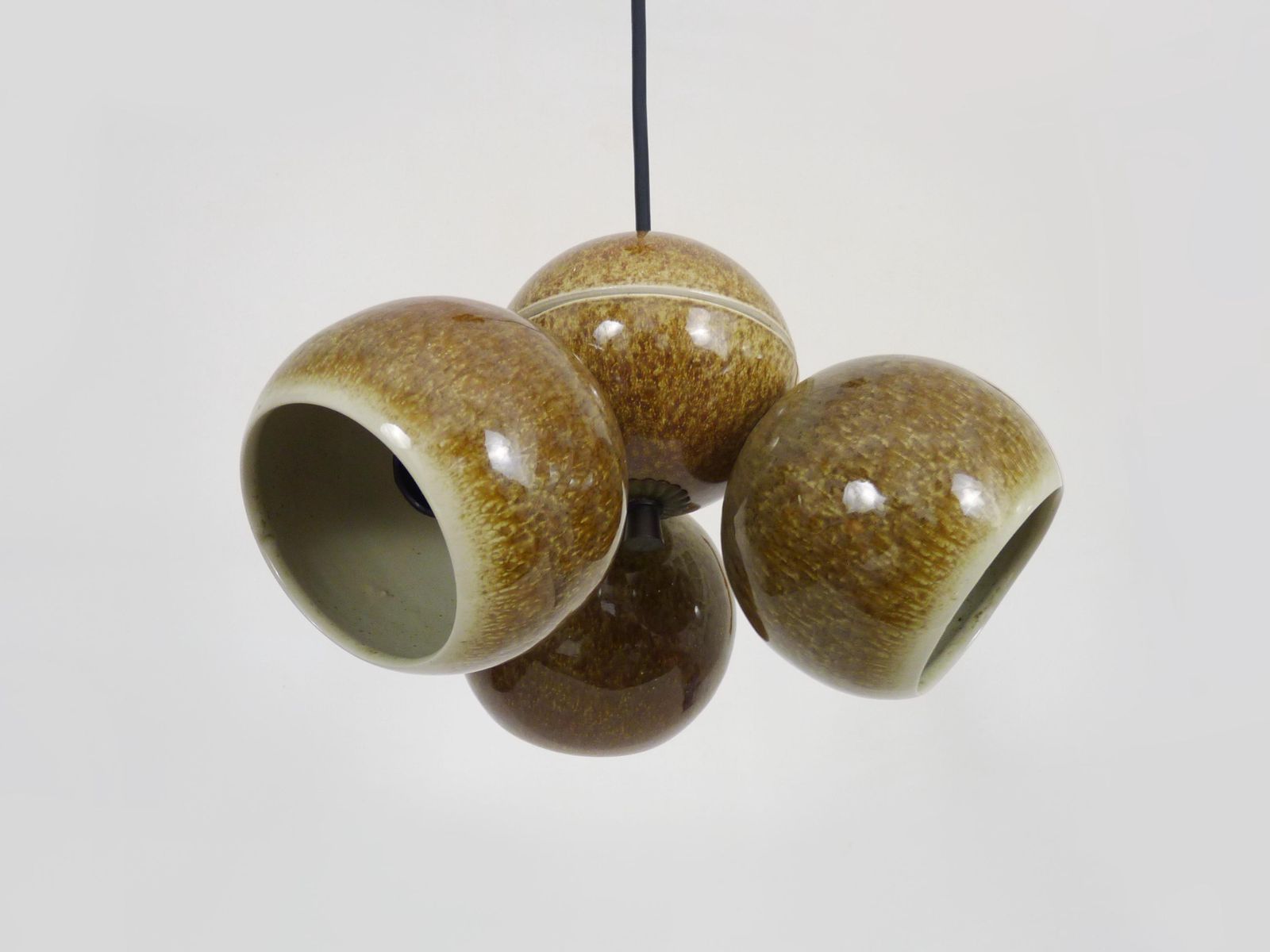 Chandelier With 3 Ball Lights In Glazed Sandstone. 50s 60s Stilnovo Italy photo 484.0