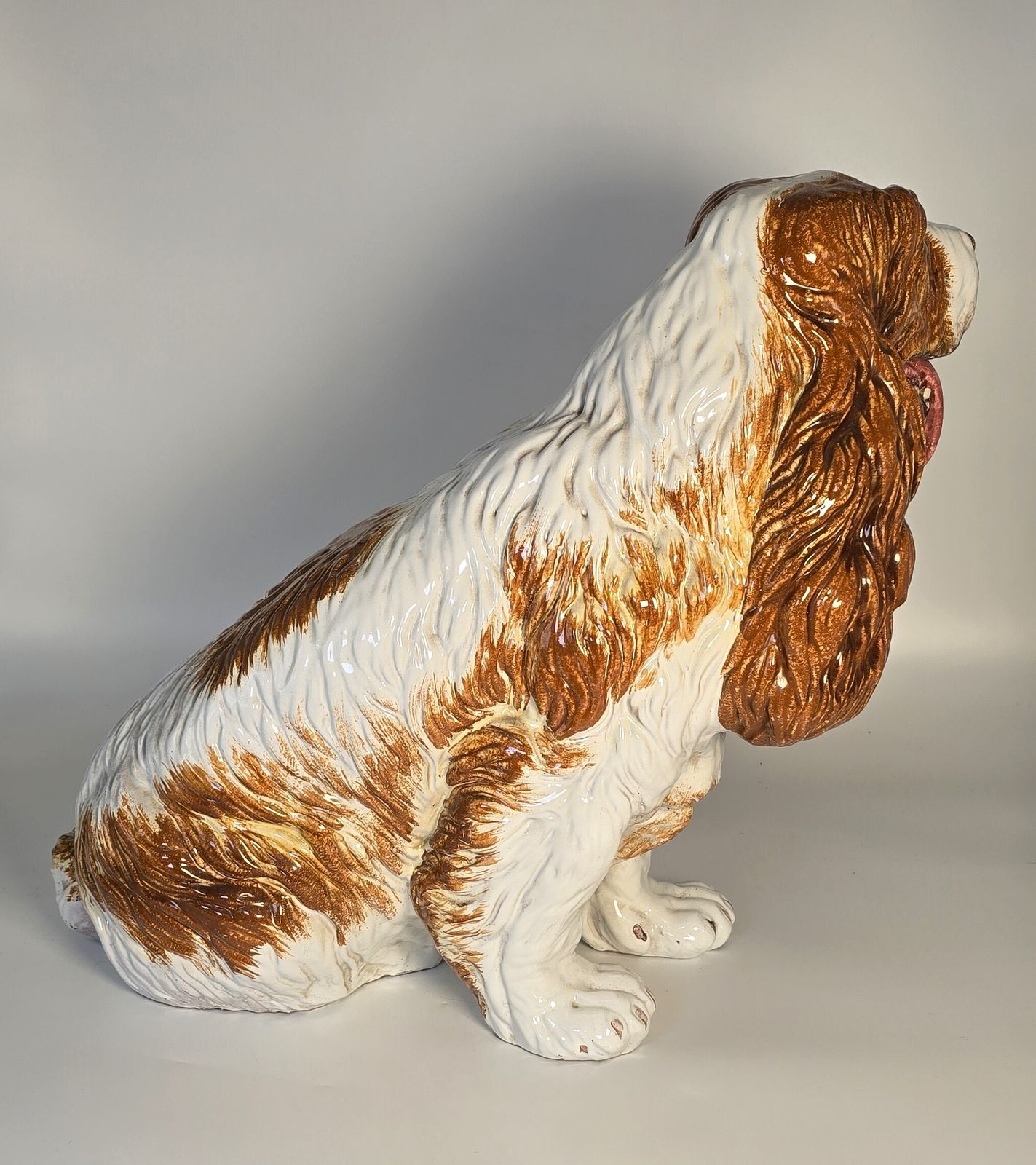 Vintage Glazed Terracotta Spaniel Gun Dog Sculpture/Figure. Italian, Circa 1950 photo for sale