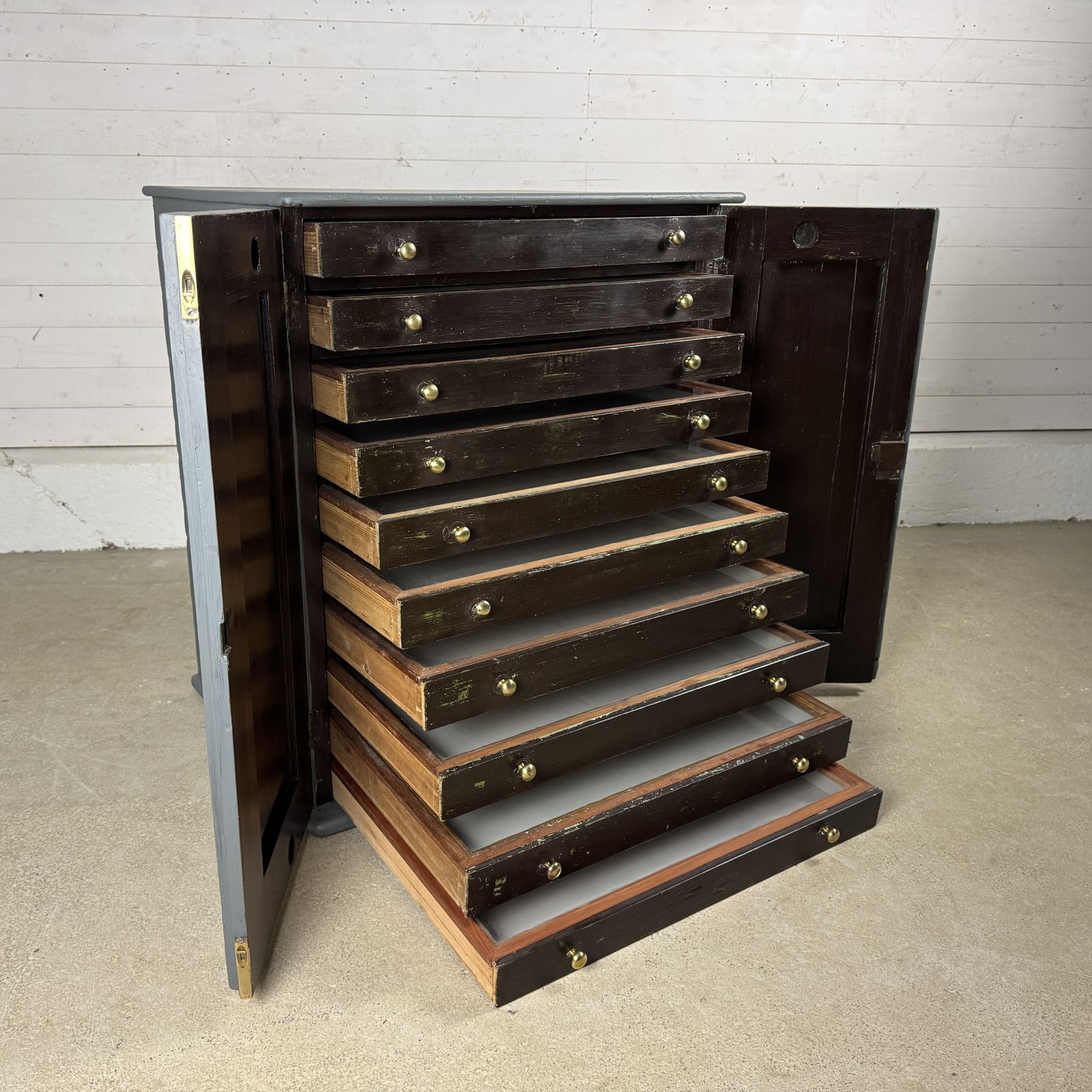 Antique Pine And Hardwood 10 Drawer Collectors Cabinet photo furniture
