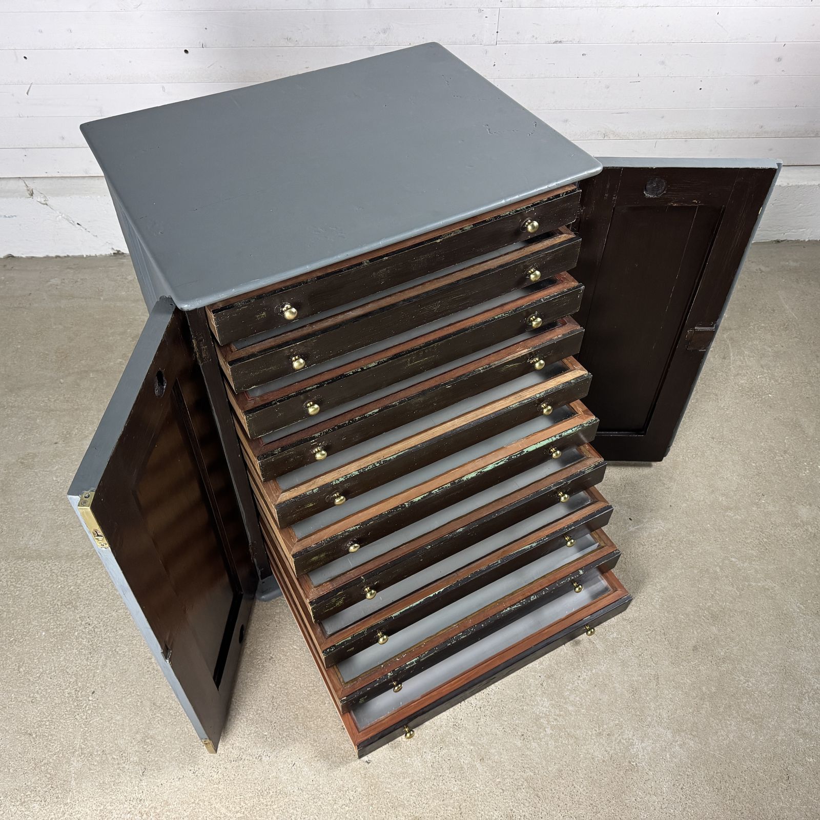 photo for sale Antique Pine And Hardwood 10 Drawer Collectors Cabinet