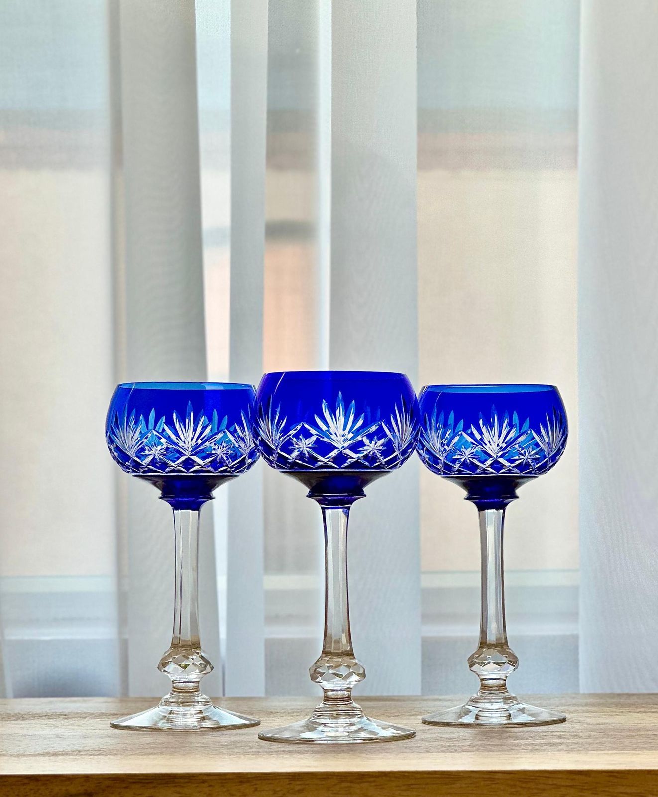 St. Louis Massenet Cut Crystal Decanter And 6 Matching Glasses French Hand Cut Blue & Pink Crystal photo vintage