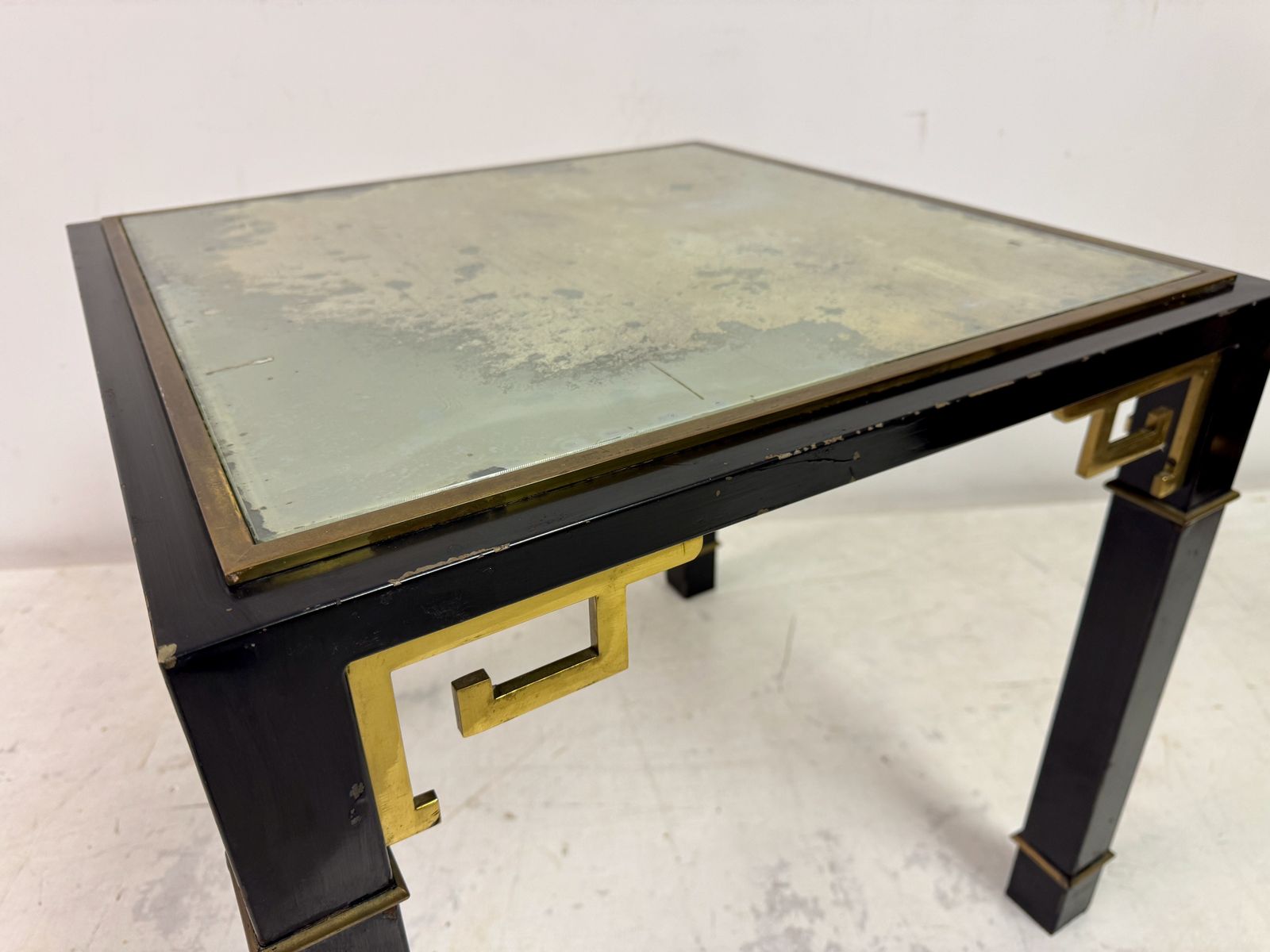 1970s Black And Brass Side Table With Greek Key Detail photo Furniture