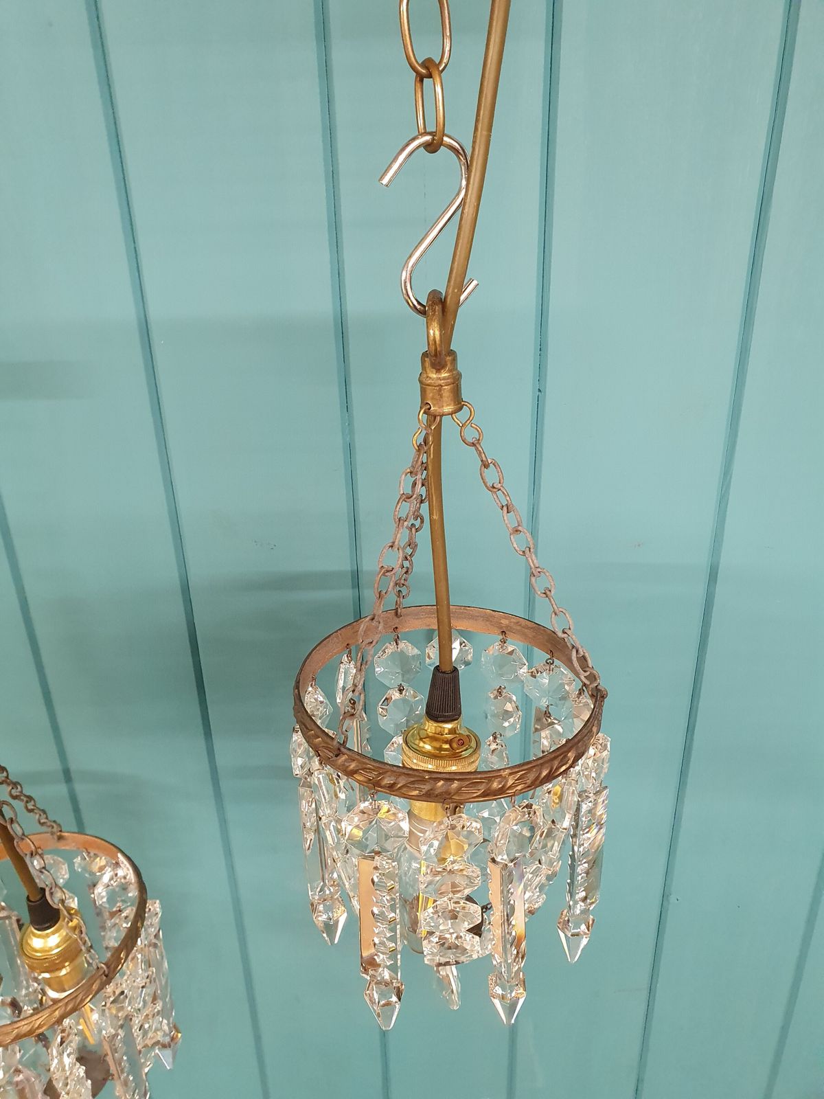 Early 20th Century Pair Of Bag Chandeliers With Lustres 5" photo 320.0