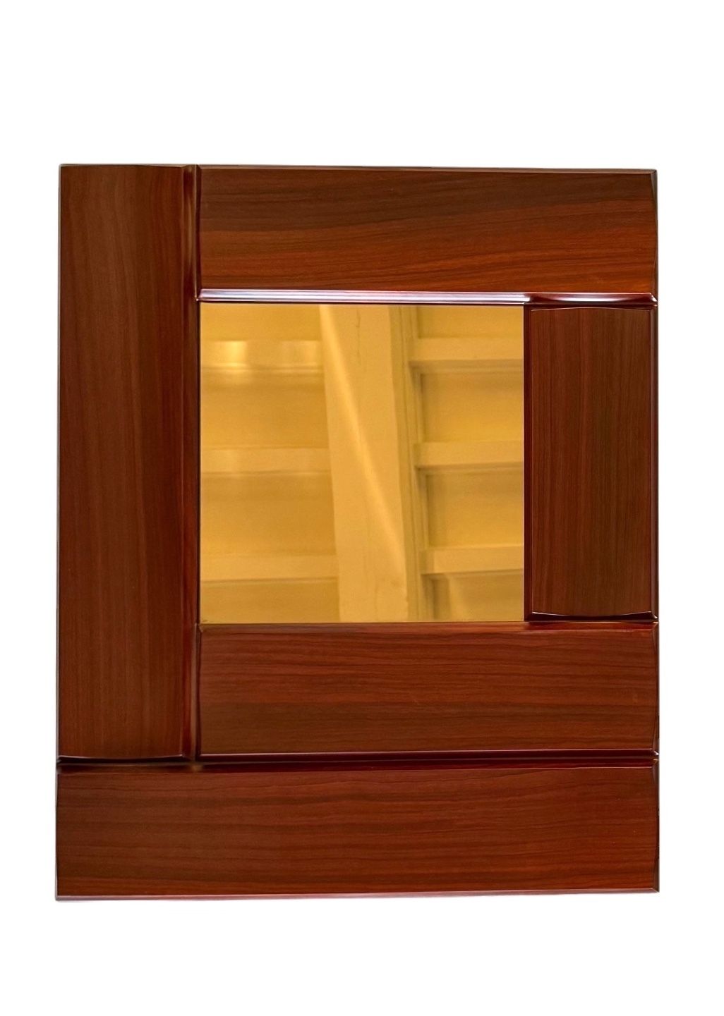 Luciano Frigerio, Hollywood Regency Mod. Tartaro Solid Padouk Wood Mirror, Italy 1970s photo vintage