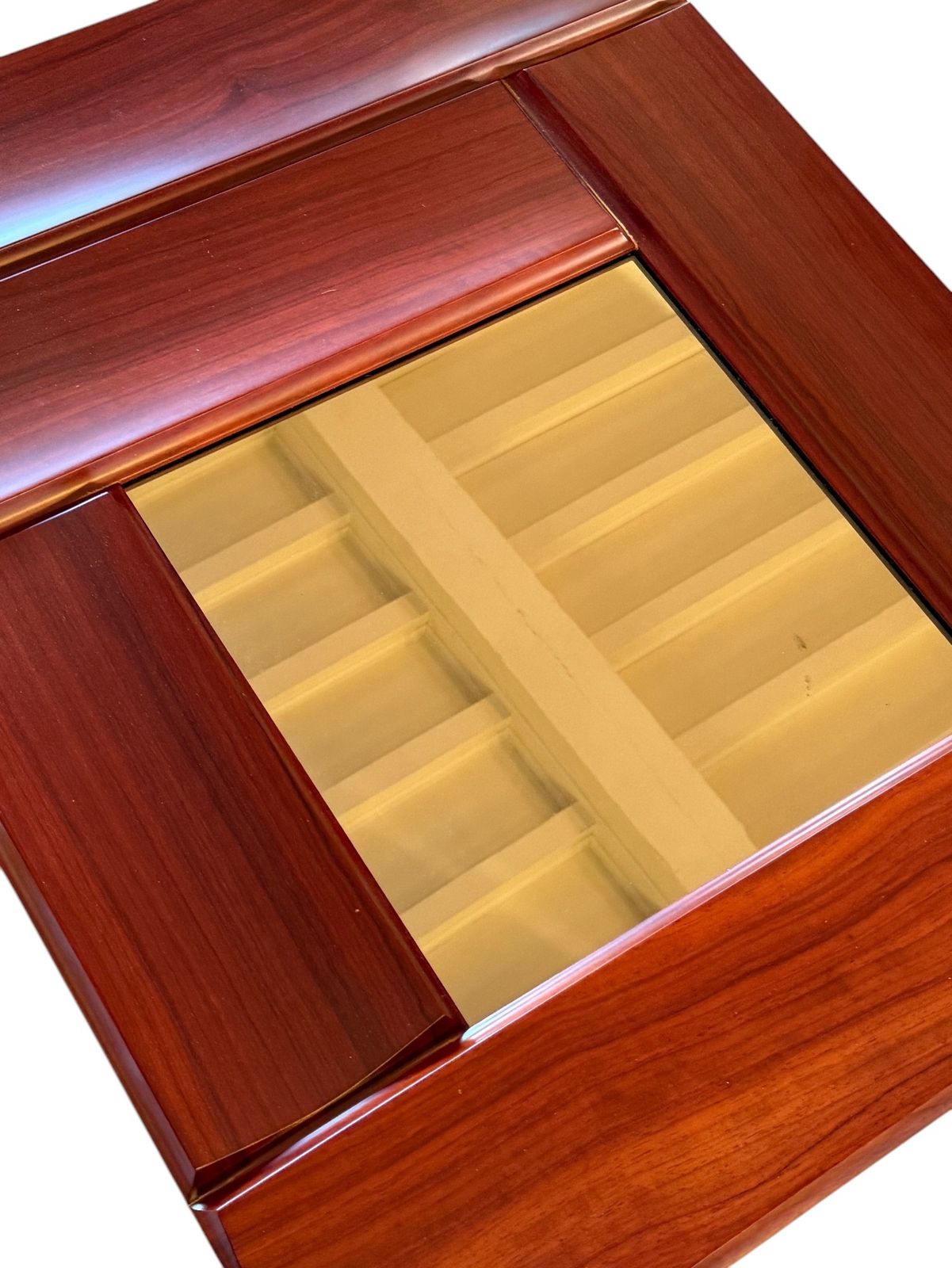 1500.0 Luciano Frigerio, Hollywood Regency Mod. Tartaro Solid Padouk Wood Mirror, Italy 1970s photo