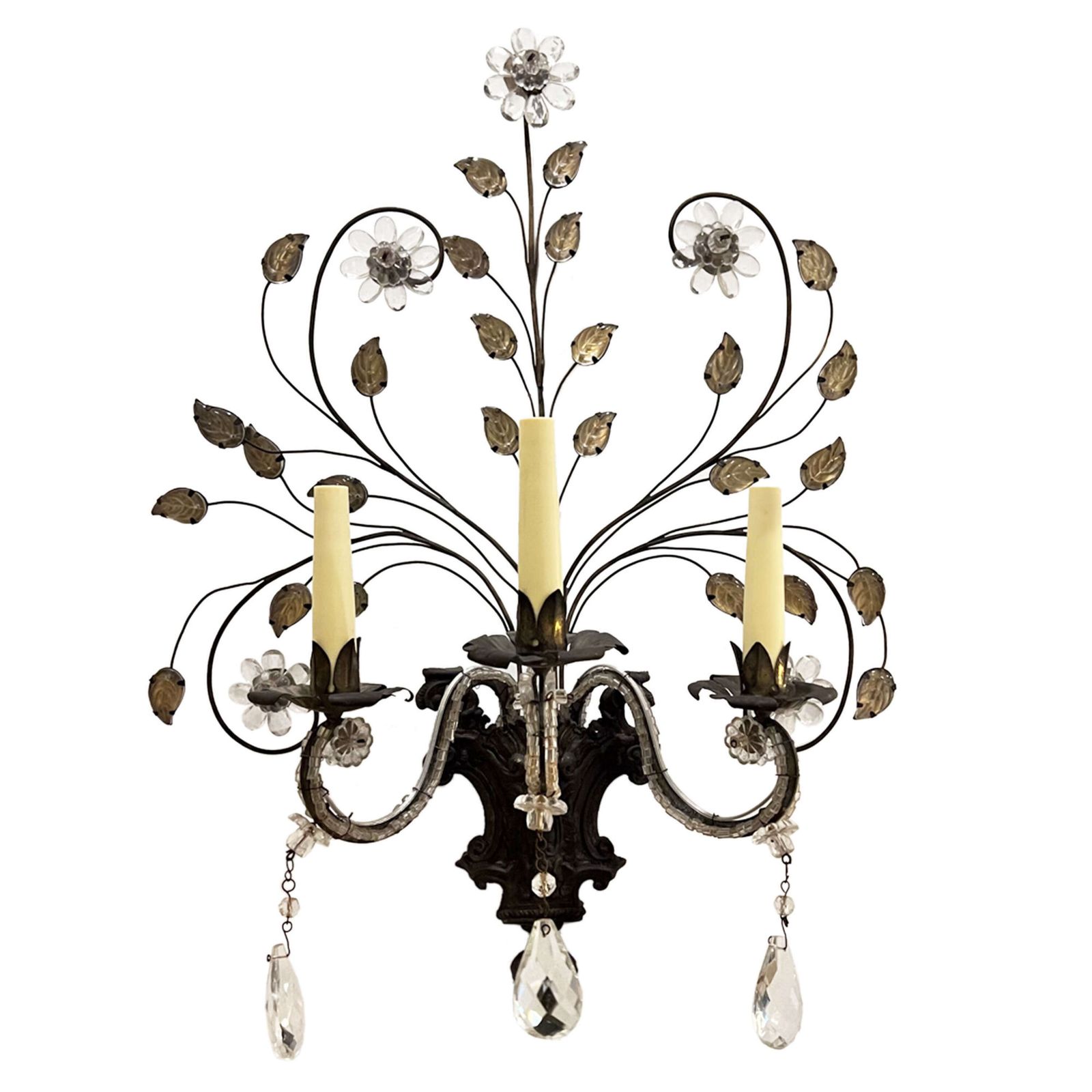 Large Pair Of French Baguès Style Wall Sconces With Flowers & Leaves photo for sale