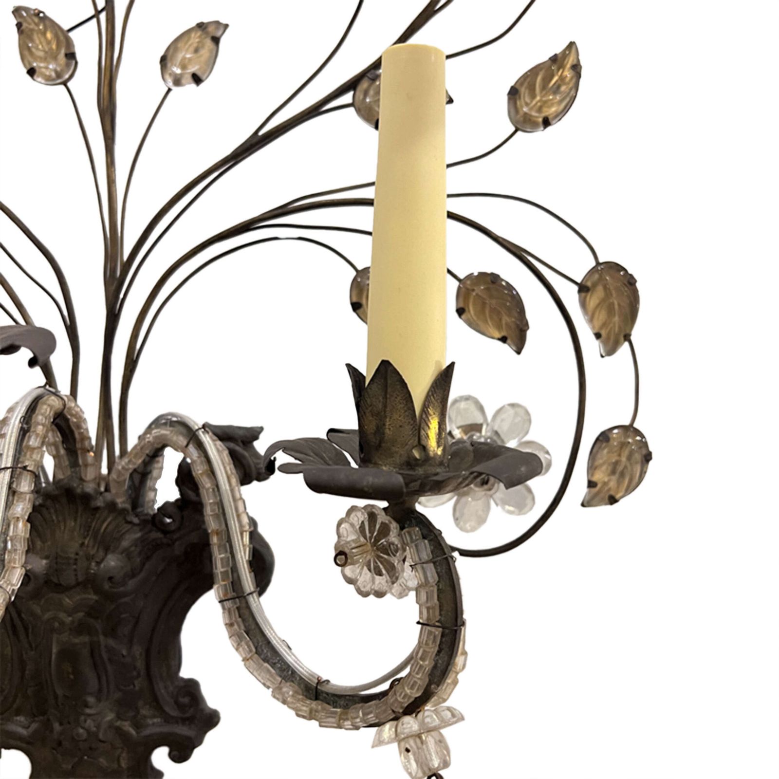 Large Pair Of French Baguès Style Wall Sconces With Flowers & Leaves photo Home Decor