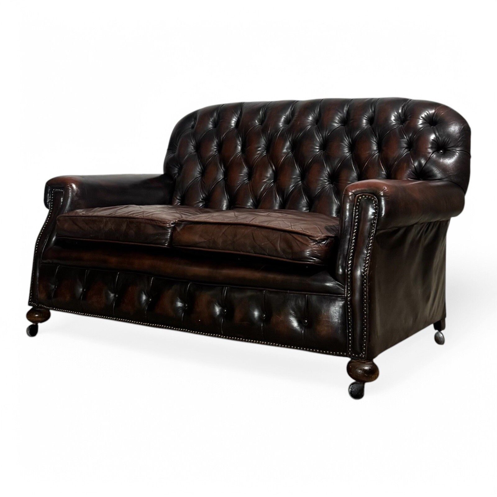 photo for sale Antique Leather Chesterfield Sofa C1920 Country House  Brown Leather And Suade