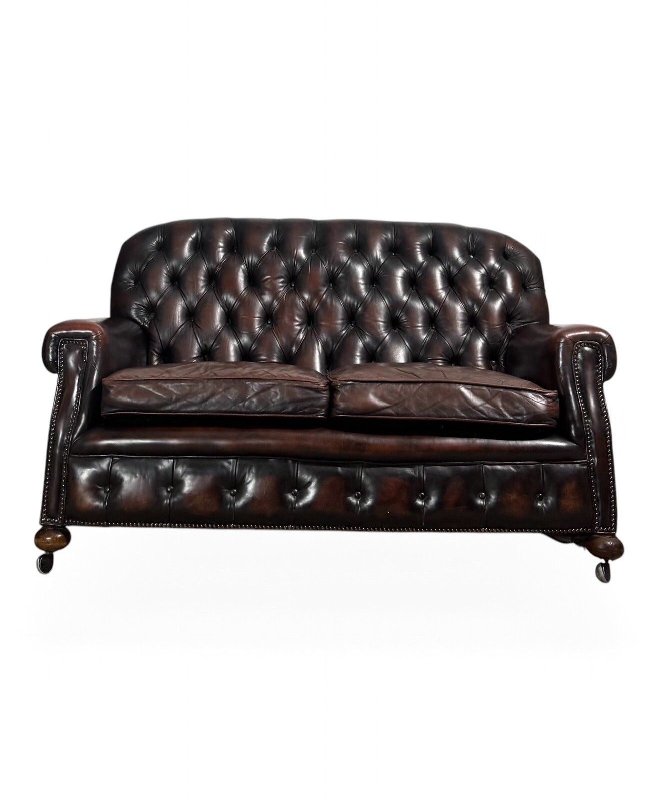 Furniture Antique Leather Chesterfield Sofa C1920 Country House  Brown Leather And Suade photo