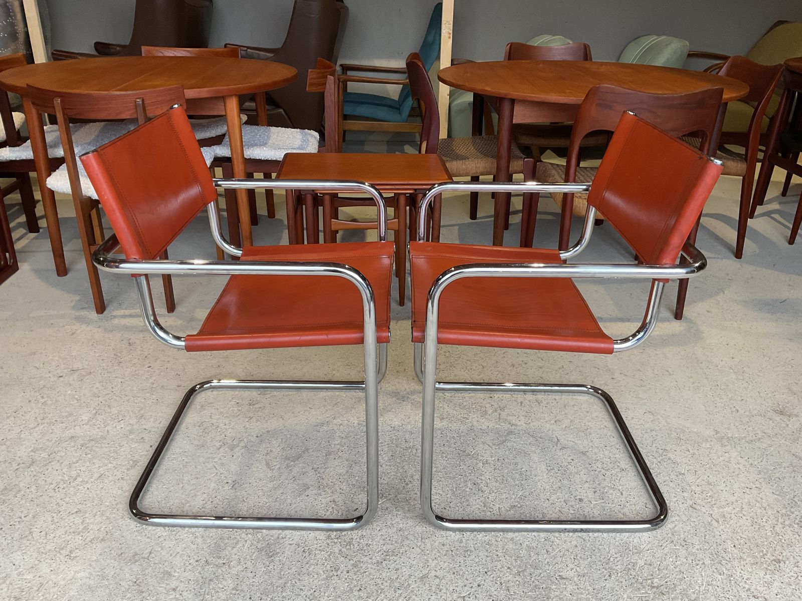 Mart Stam Fasem Vintage Tan Leather Dining Chairs Armchairs Cantilever Set Of 2 photo for sale