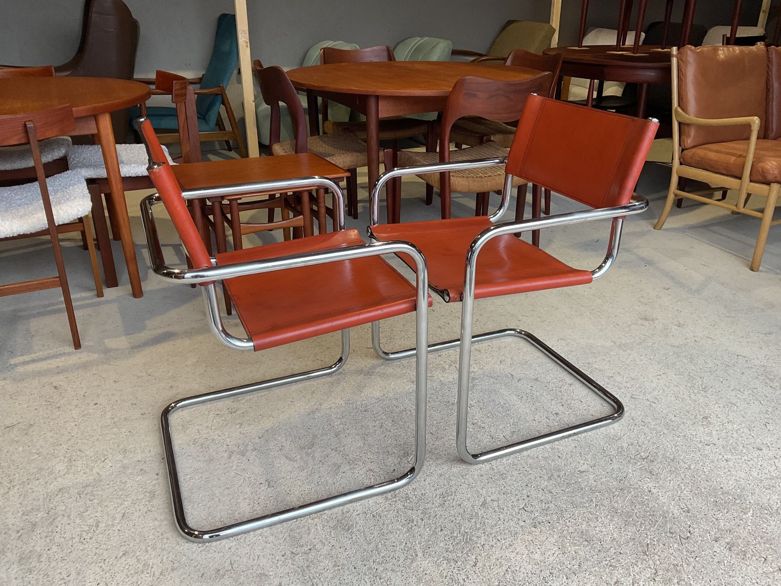 Mart Stam Fasem Vintage Tan Leather Dining Chairs Armchairs Cantilever Set Of 2 photo 1585.0