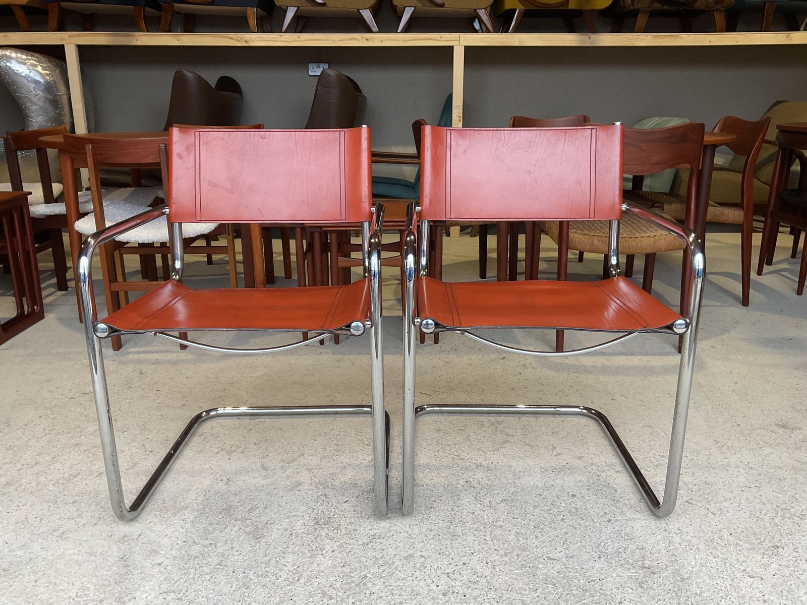 photo buy Mart Stam Fasem Vintage Tan Leather Dining Chairs Armchairs Cantilever Set Of 2