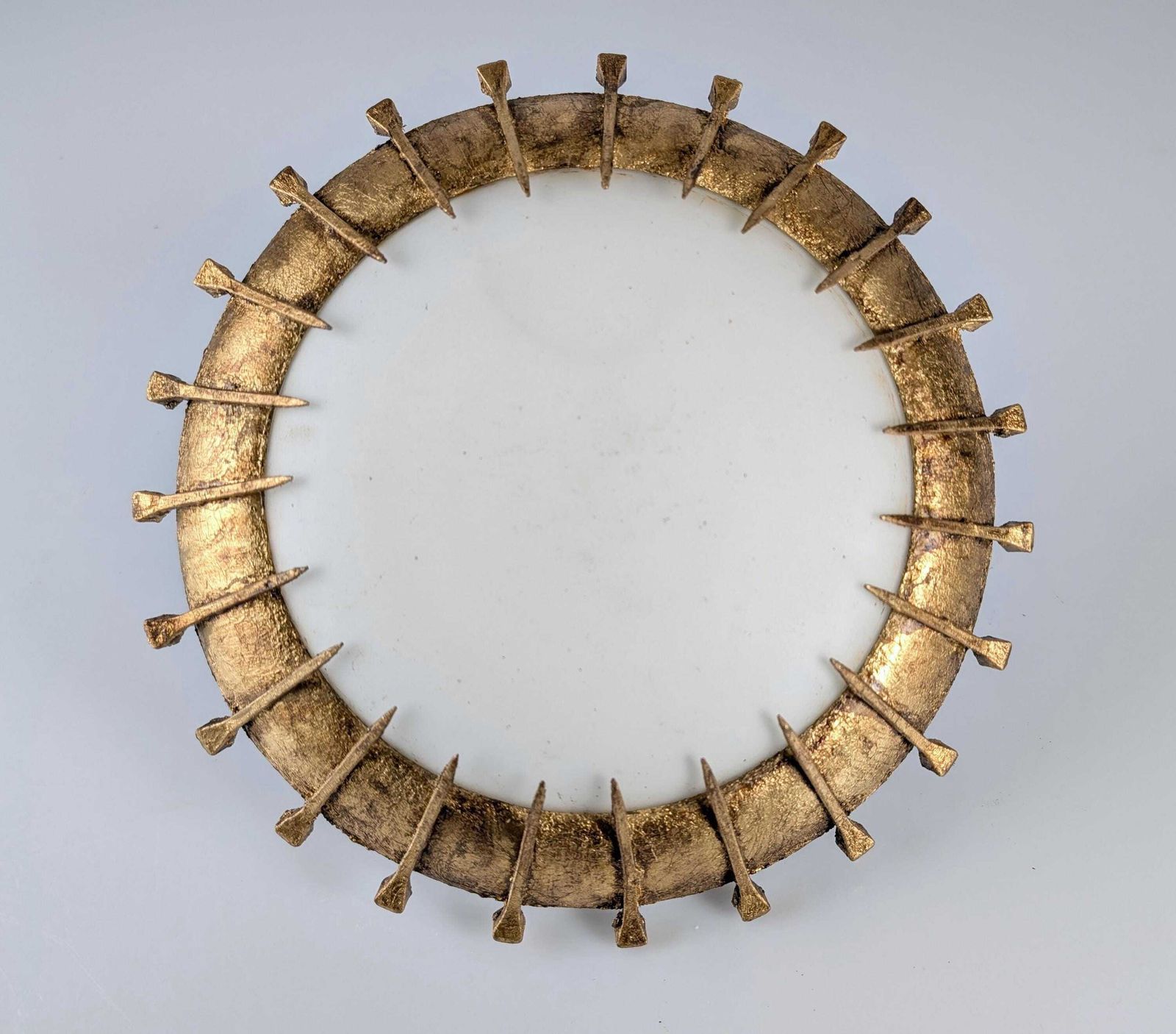 Sun Lamp Made Of Forged Nails With Gold Leaf And Opaline photo vinterior