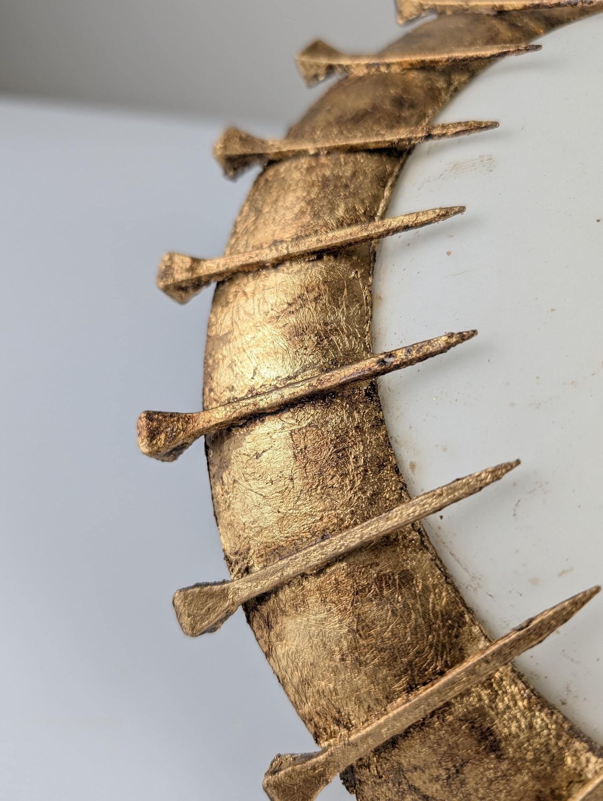 Sun Lamp Made Of Forged Nails With Gold Leaf And Opaline photo buy