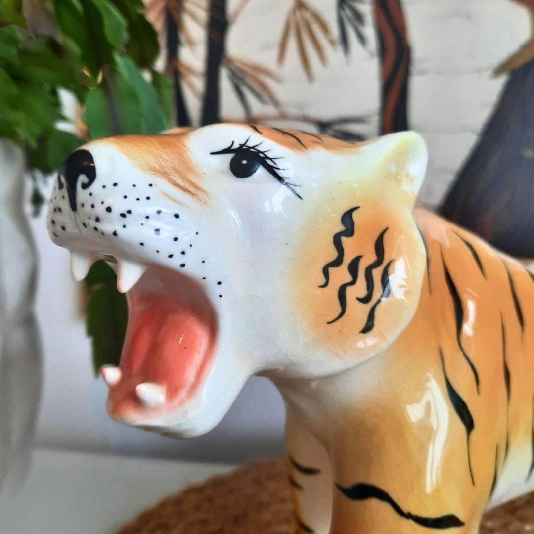 Large Mid Century Ceramic Tigress 13.2 Inches Long Very Good Condition , Mid Century Animal Decor photo Art