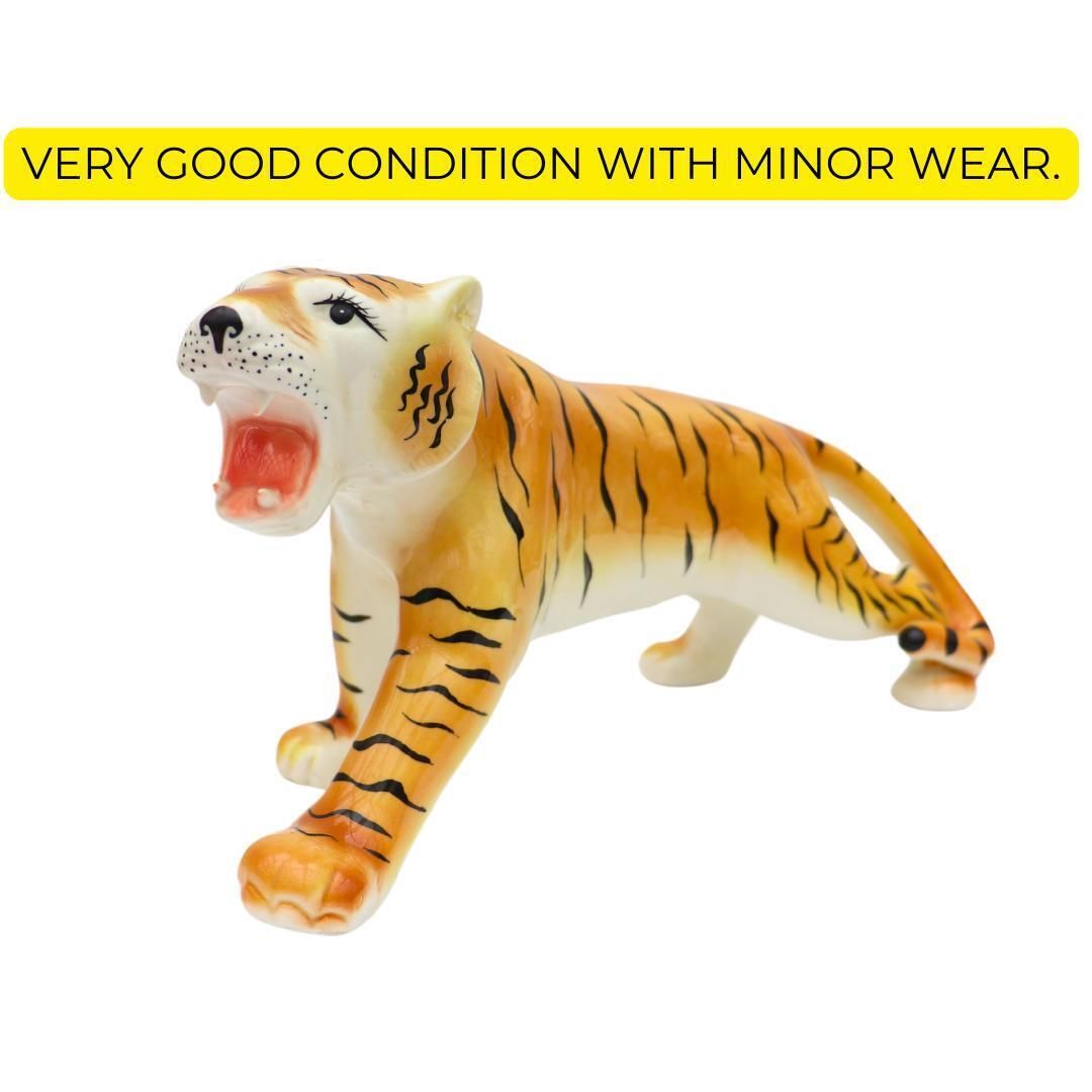 Large Mid Century Ceramic Tigress 13.2 Inches Long Very Good Condition , Mid Century Animal Decor photo vintage