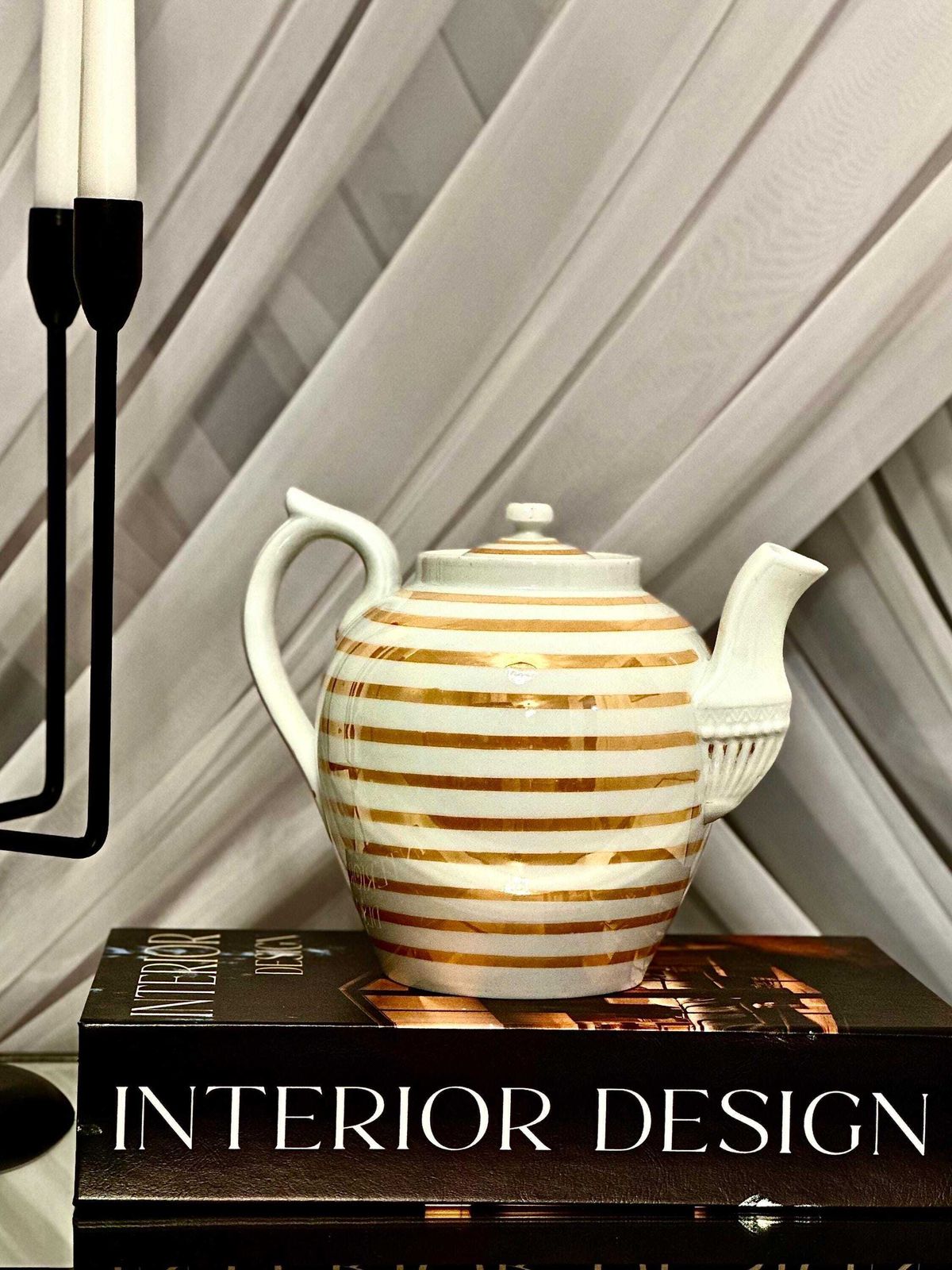 photo for sale 19th Century Russian Imperial Teapot – Kuznetsov Pottery (Riga), Romanov Era Porcelain, Gold Accents, Signed Antique