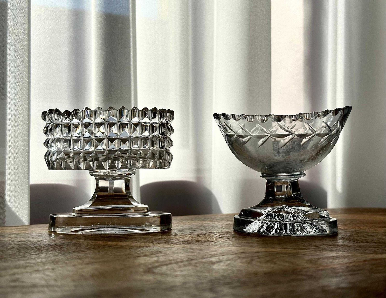 photo for sale Set Of 2 Antique Glass Master Salt Dishes – Victorian & Georgian (C.1820 1880)