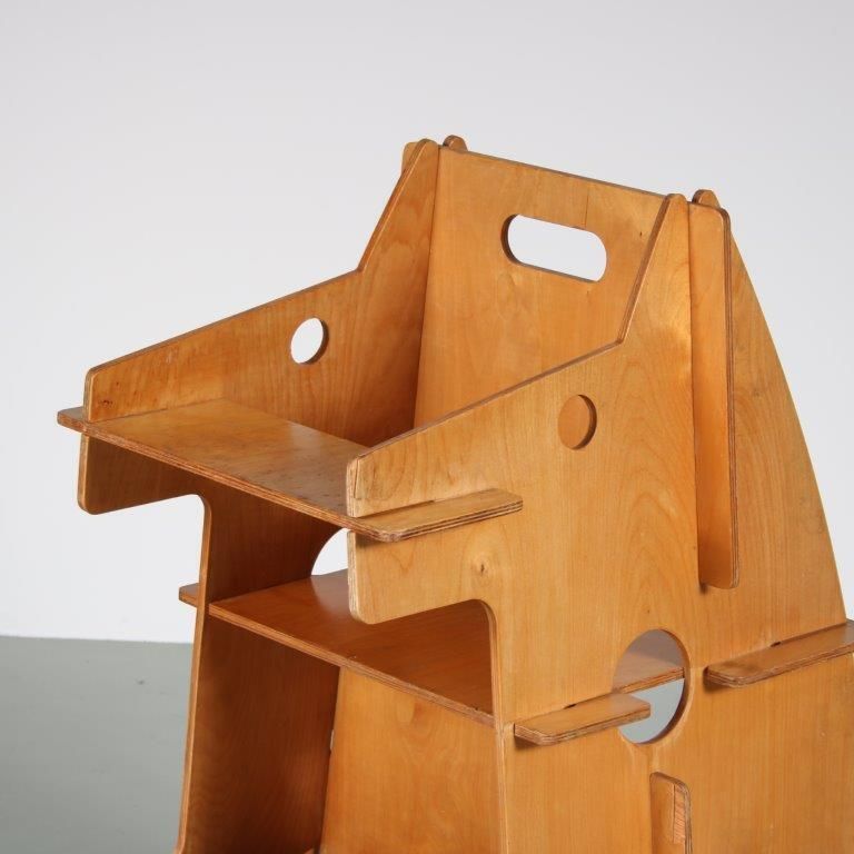 Convertible Children’s High Chair, Desk And Rocker Combined From The Netherlands, 1950 photo vintage