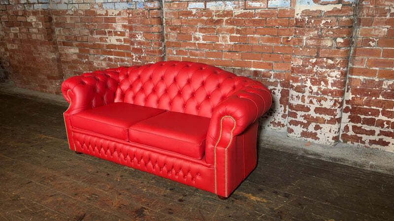 Striking Flame Red Leather 3 Seater Oxford Sofa photo furniture