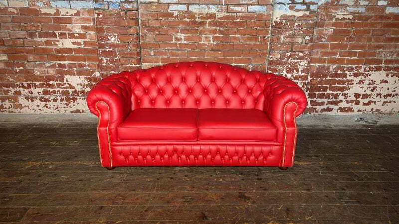 Striking Flame Red Leather 3 Seater Oxford Sofa photo Furniture