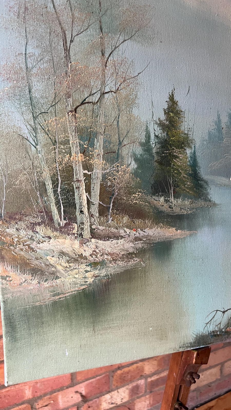 photo for sale Large Contemporary Oil Painting On Stretched Canvas – Tranquil Lake Landscape