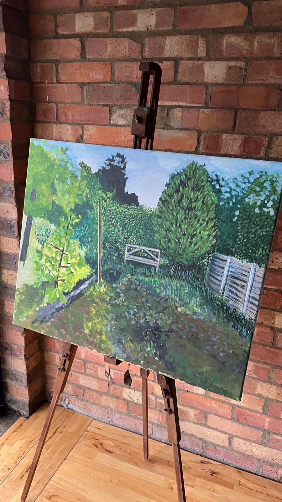 Late 20th Century Oil Painting On Stretched Canvas – Lush Garden Landscape photo vinterior