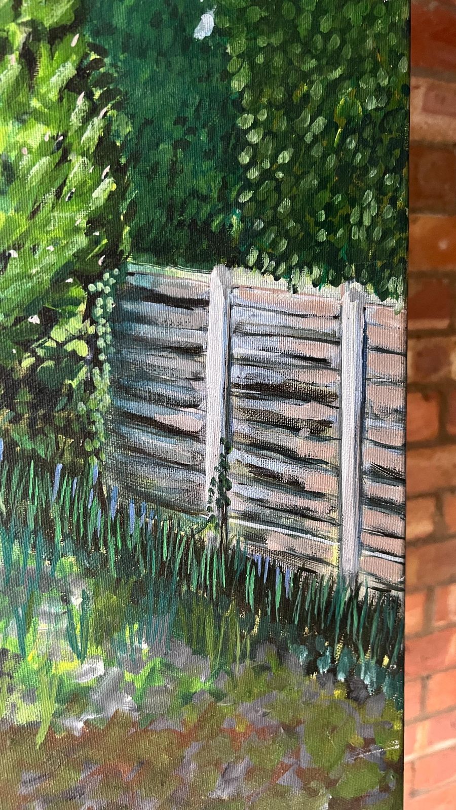 Late 20th Century Oil Painting On Stretched Canvas – Lush Garden Landscape photo buy