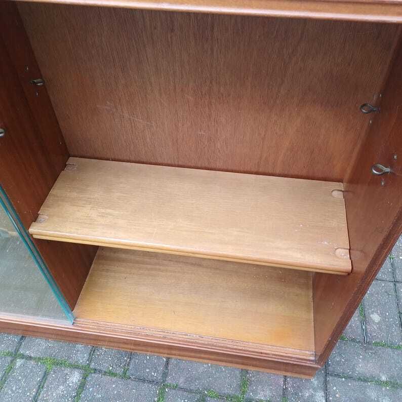 photo furniture Classic Solid Wood Mid Century Retro Glazed Display Bookcase With Thick Glass Doors