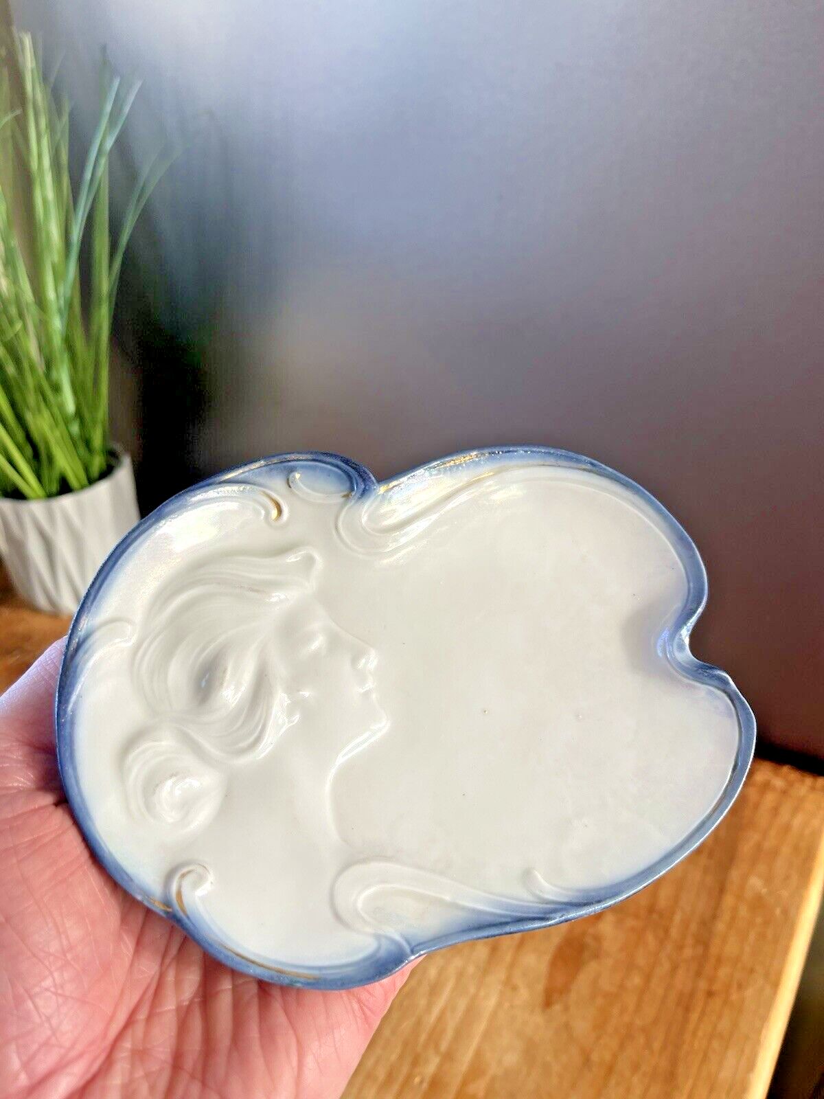 Antique Art Nouveau Lady Maiden Porcelain Card Tray Soap Dish French German ? photo 120.0