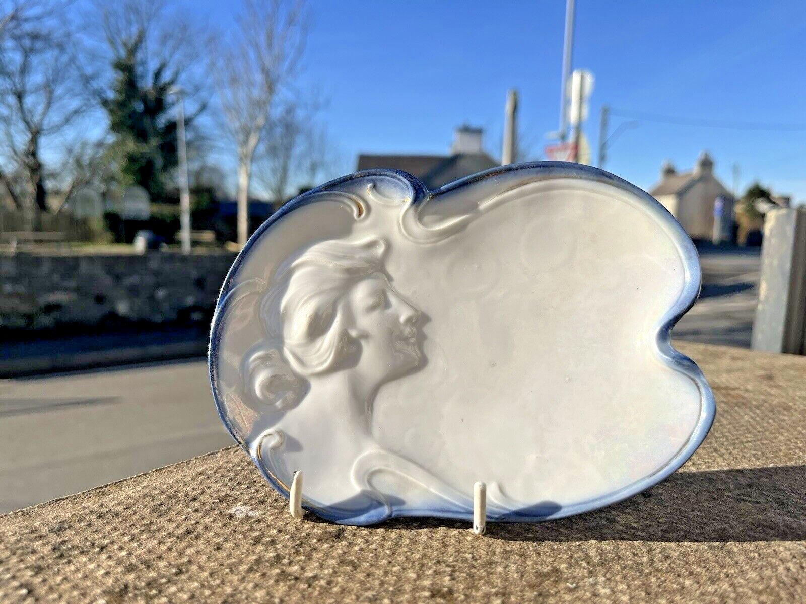 Antique Art Nouveau Lady Maiden Porcelain Card Tray Soap Dish French German ? photo vintage