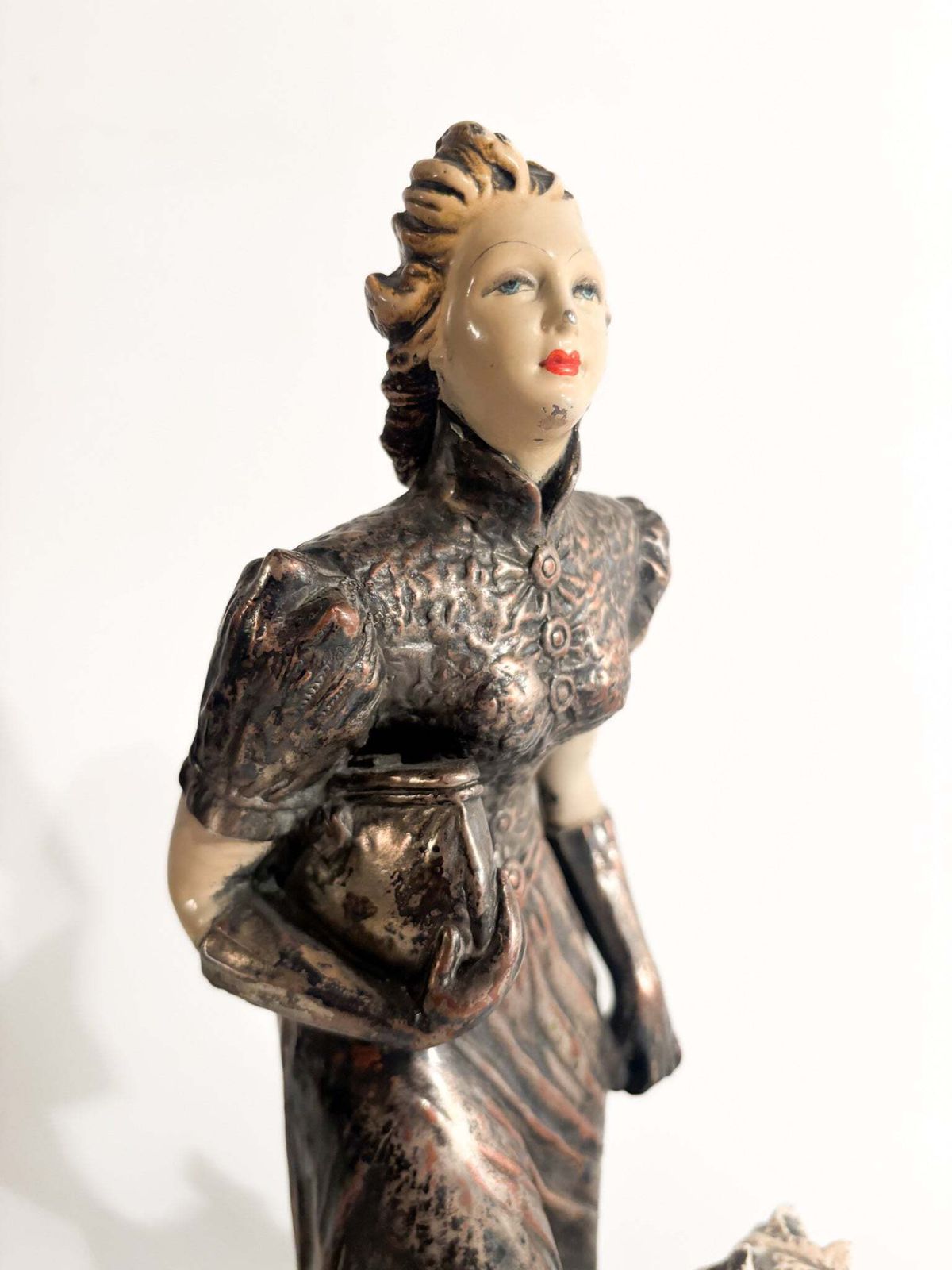 Ceramic Sculpture Of Lady With Fox Terrier By Ceramiche Mollica 1940s photo for sale