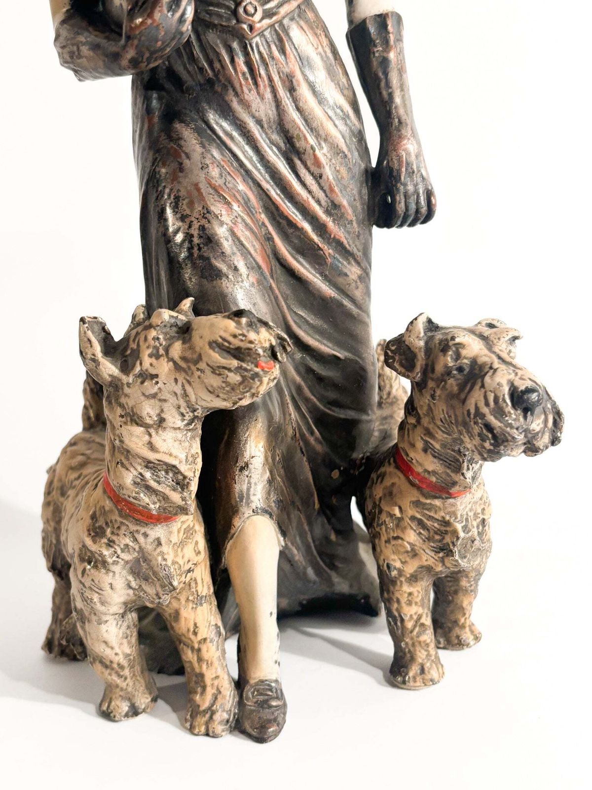 Ceramic Sculpture Of Lady With Fox Terrier By Ceramiche Mollica 1940s photo vintage
