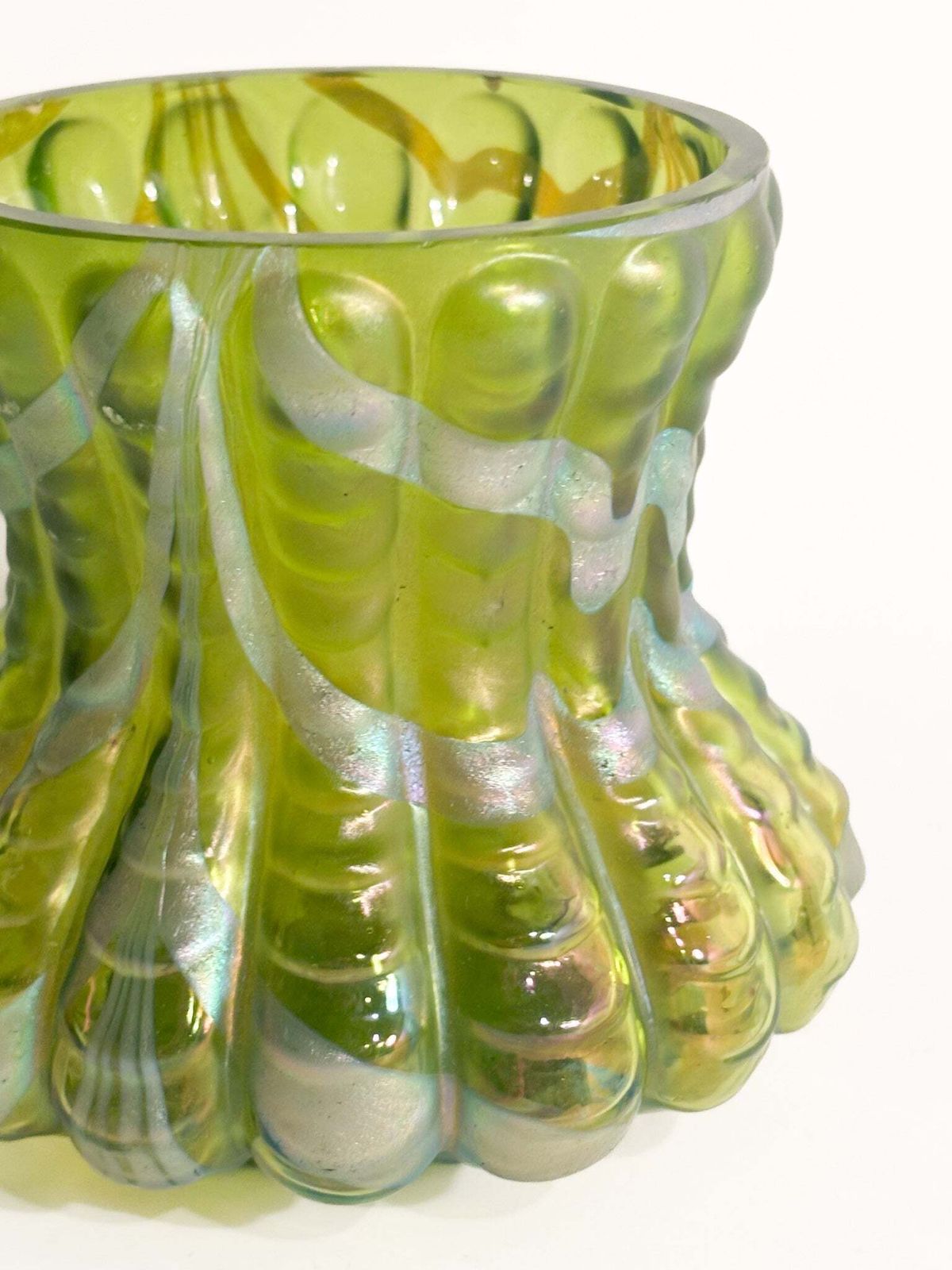 Loetz Green And Iridescent Silver Glass Vase 1950s photo 203.0