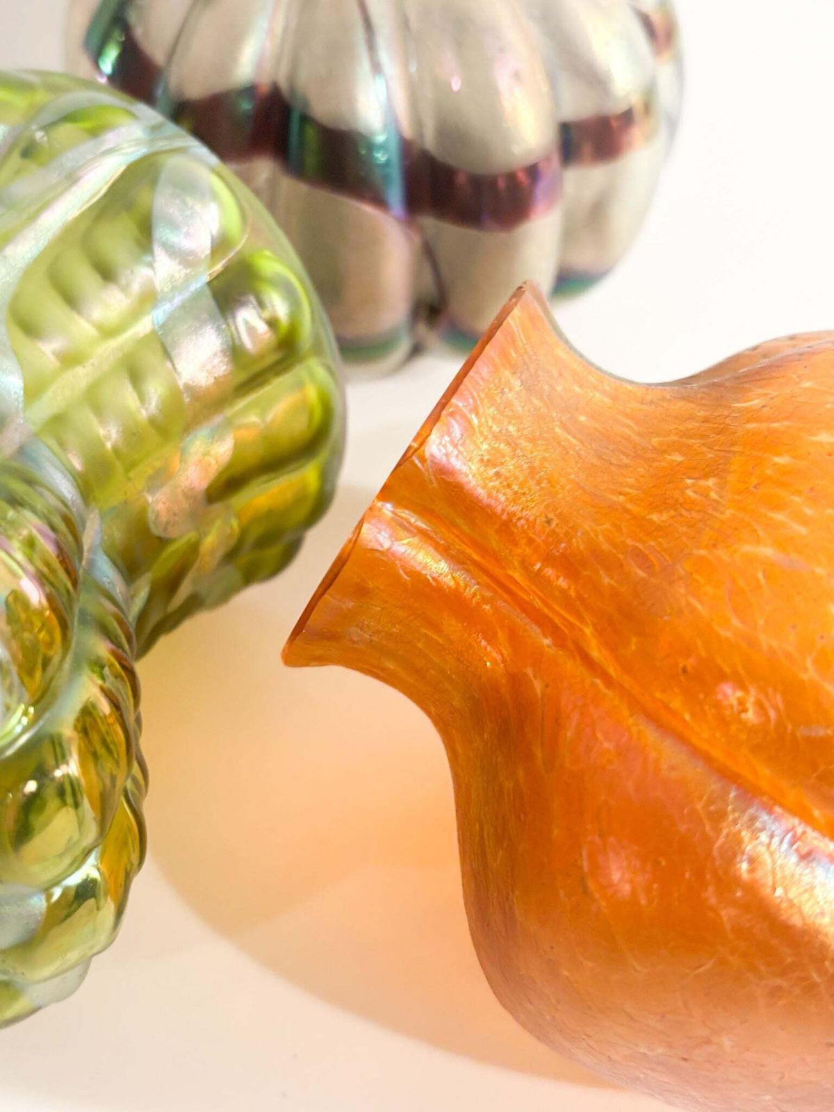 photo for sale Loetz Green And Iridescent Silver Glass Vase 1950s