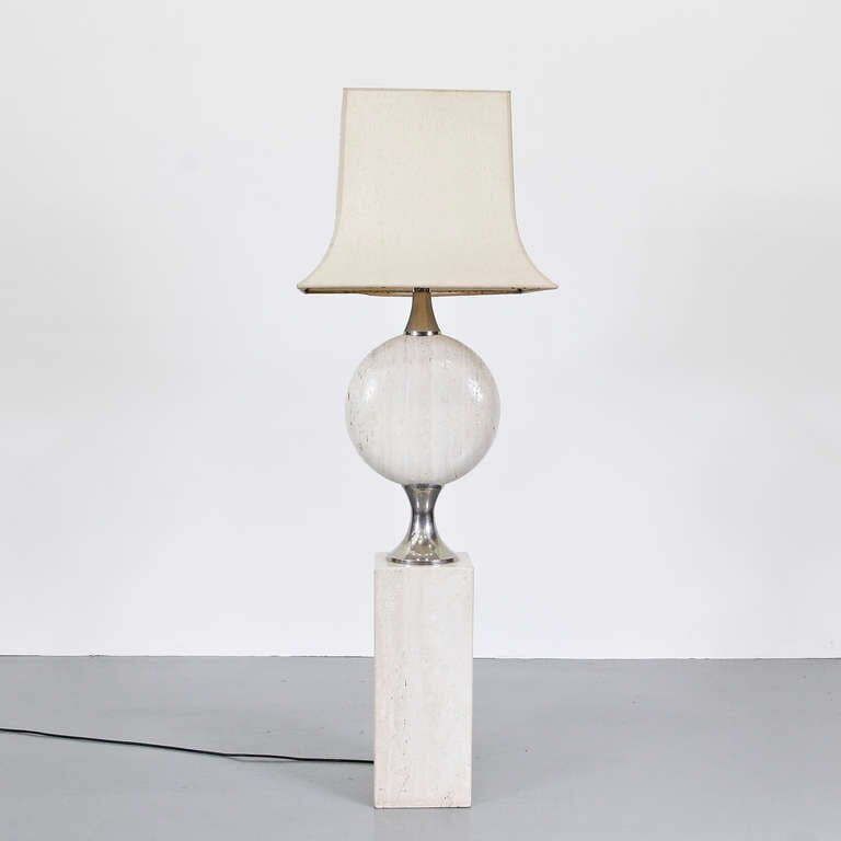 1970s Very Large Rare Maison Barbier Large Travertine Floor Lamp photo furniture