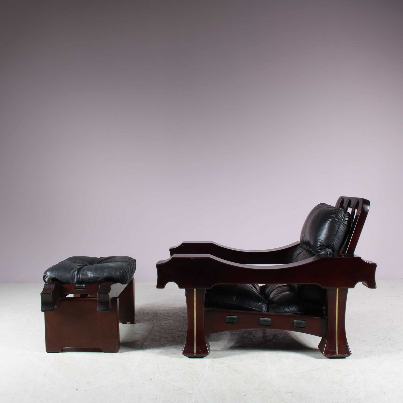 Italian Lounge Chair With Foot Stool By Luciano Frigerio, 1970 photo vintage