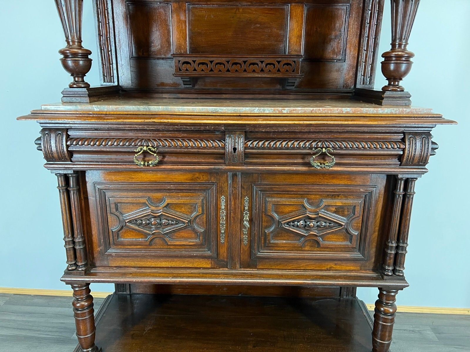 Sideboard Antique French Walnut Marble Cabinet Cupboard Display Lot 3576 photo vinterior