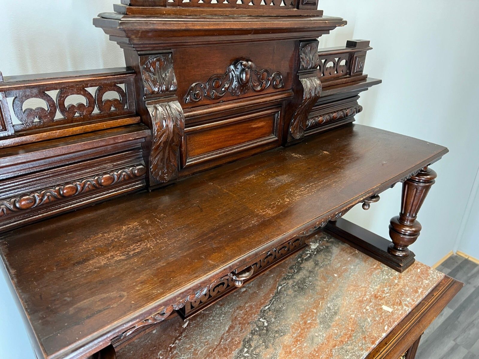 photo buy Sideboard Antique French Walnut Marble Cabinet Cupboard Display Lot 3576