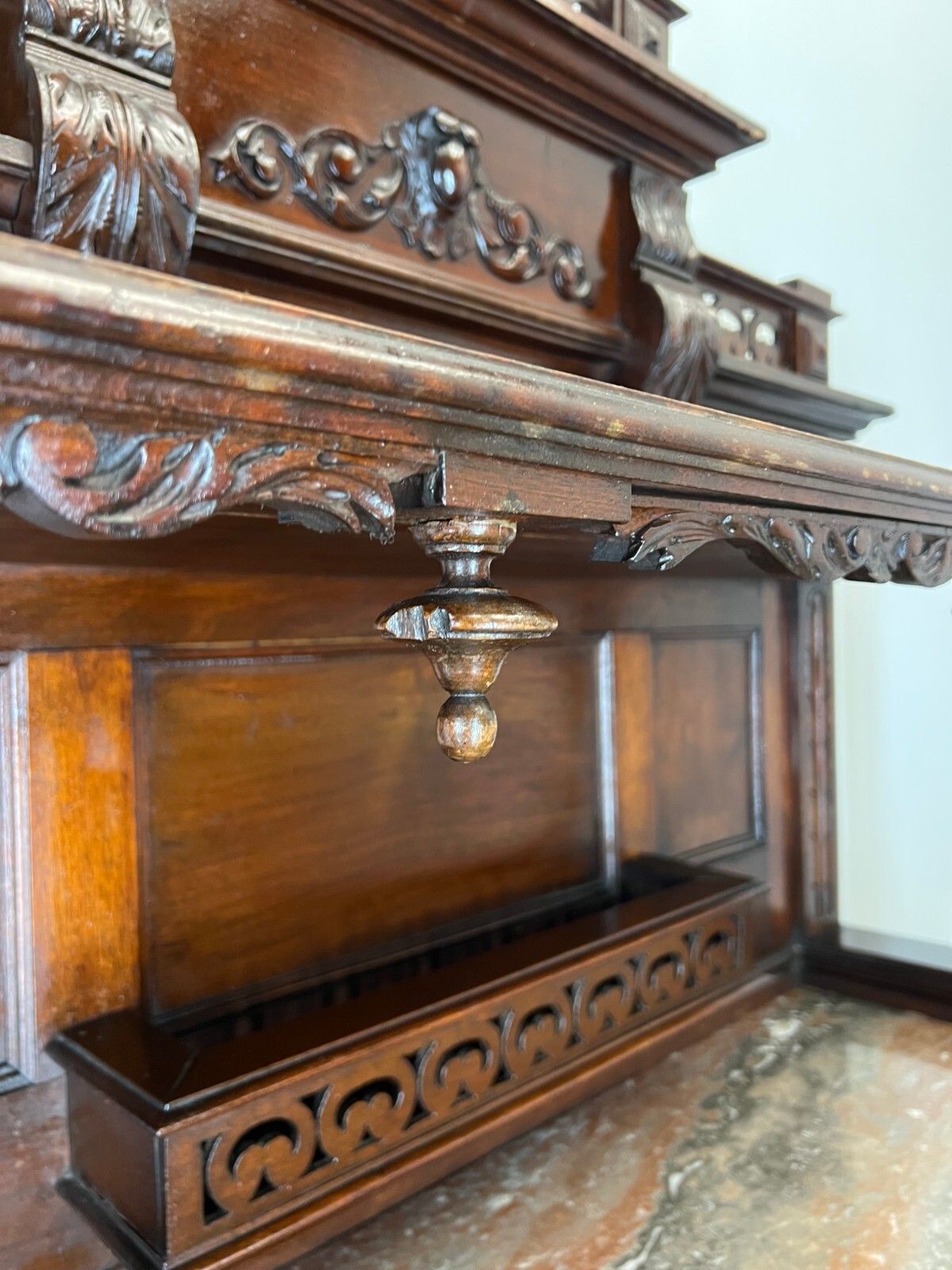 photo vintage Sideboard Antique French Walnut Marble Cabinet Cupboard Display Lot 3576