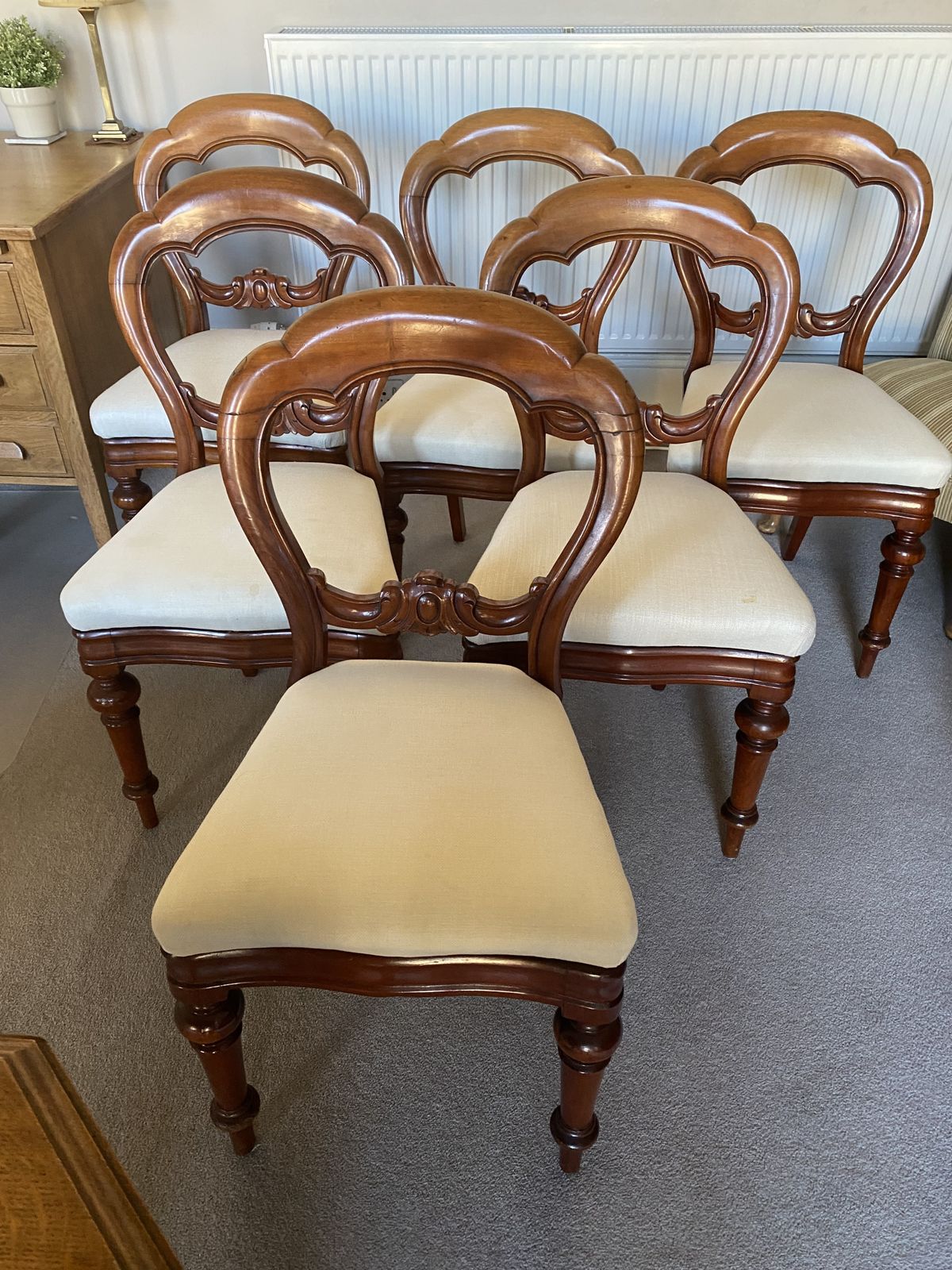 Balloon Back Chairs Set Of 6. Recovered Bases In Cream Fabric photo furniture