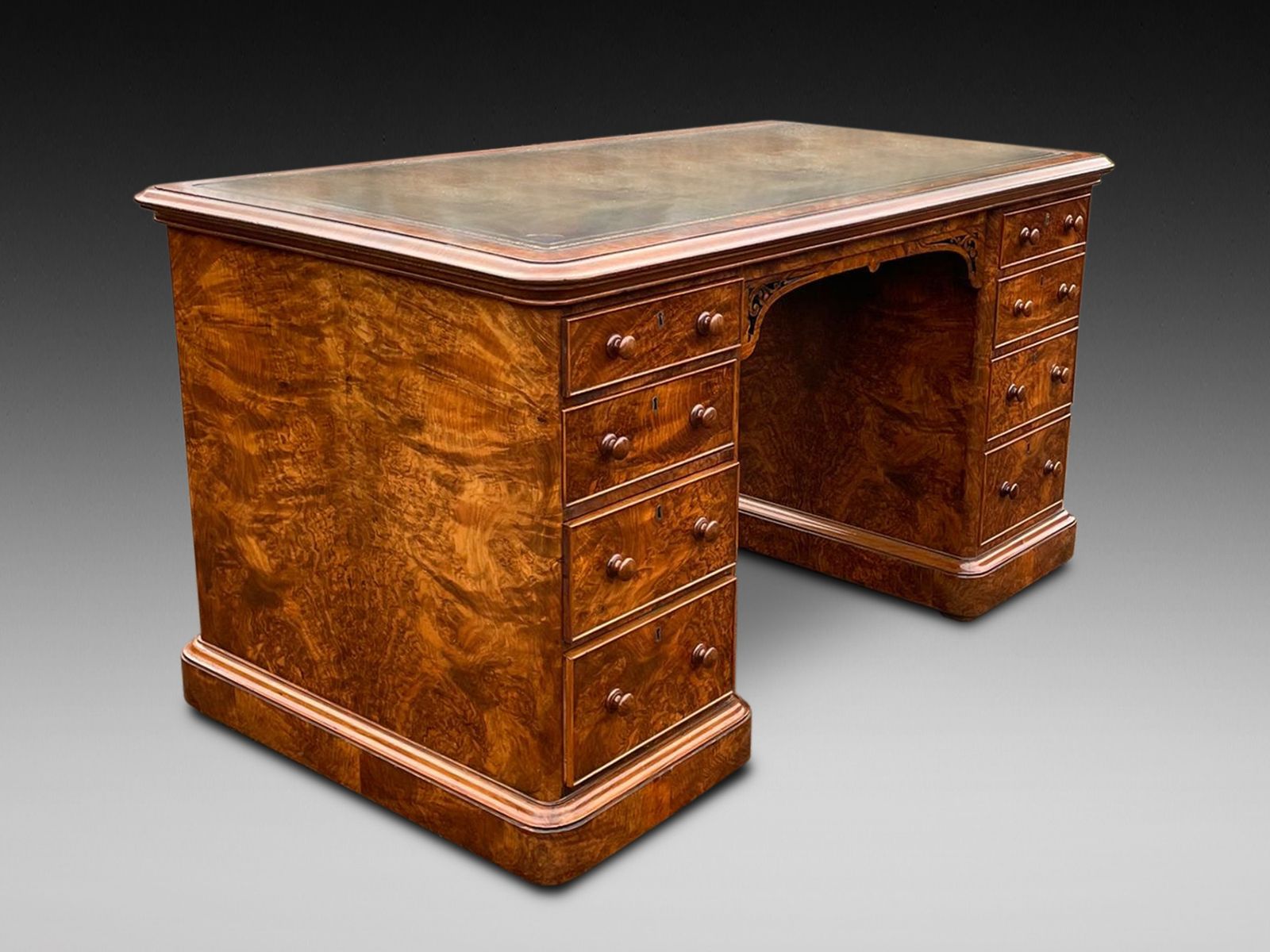 19th Century Figured Walnut Pedestal Desk photo furniture