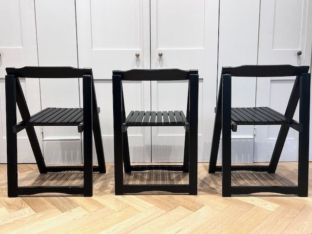 Vintage Black Folding Chairs. Striking Design Piece. photo for sale