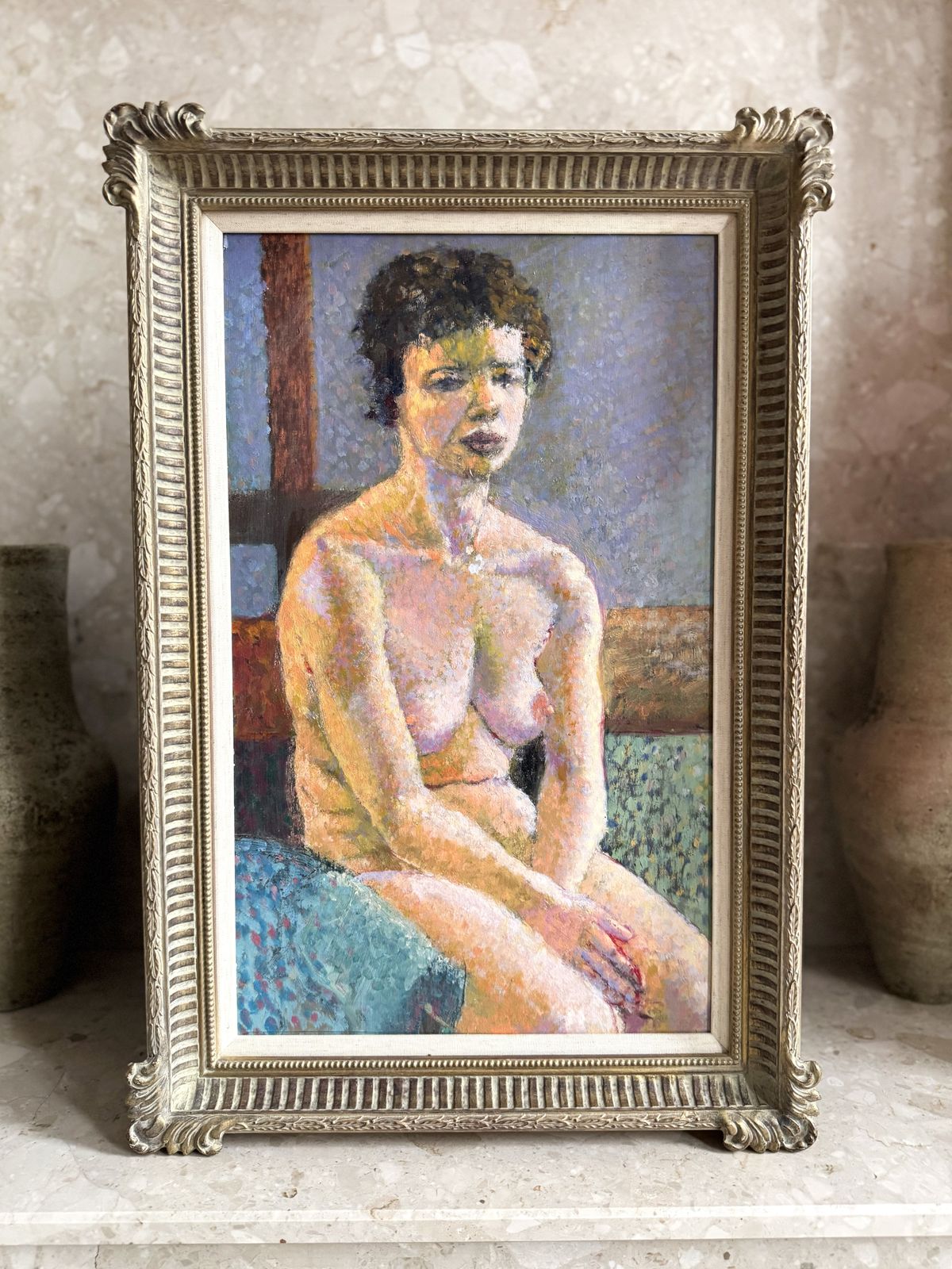 “Quietly Radiant” – A Beautiful Original Nude Painting On Board, Framed photo Art