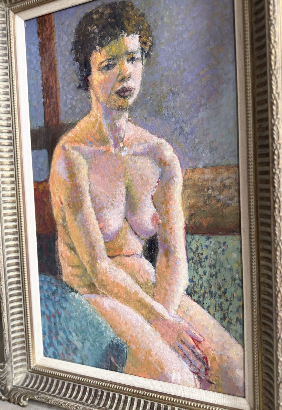 “Quietly Radiant” – A Beautiful Original Nude Painting On Board, Framed photo vinterior