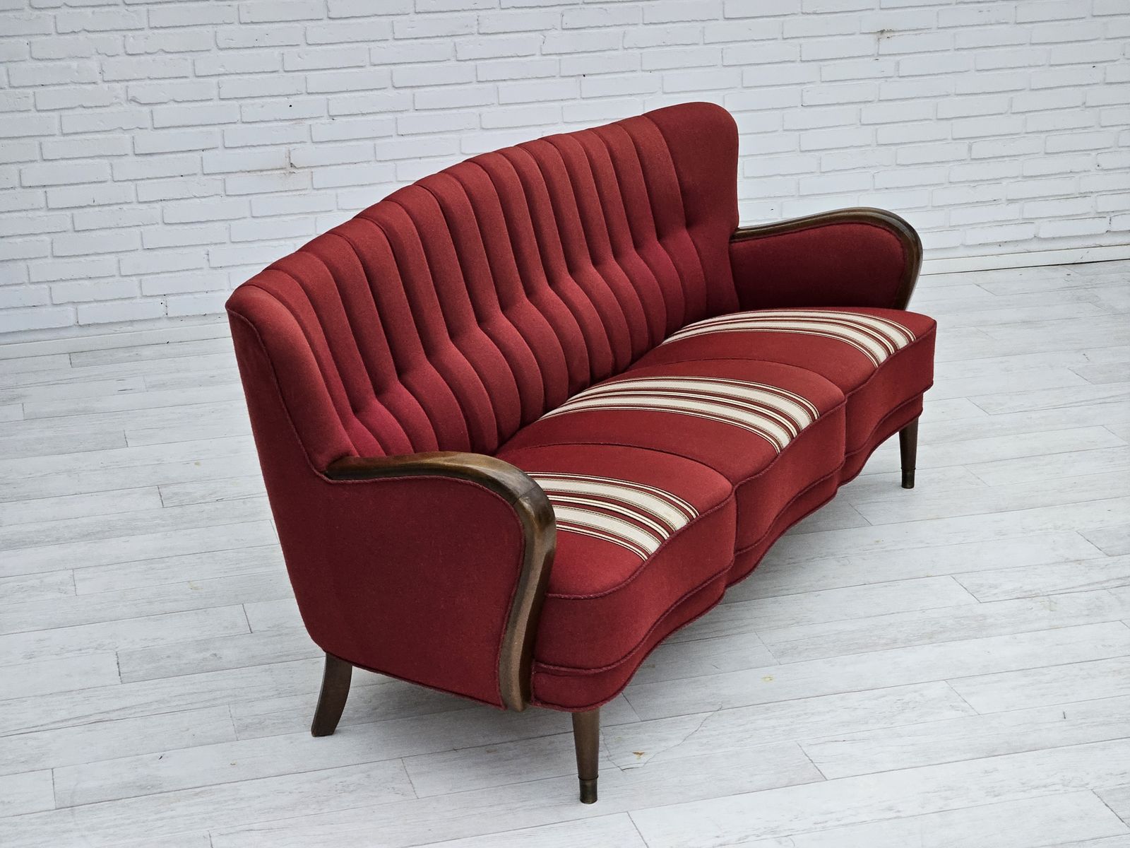 1960s, Danish 3 Seater Sofa By Alfred Christensen, Red Furniture Wool, Original Condition. photo for sale