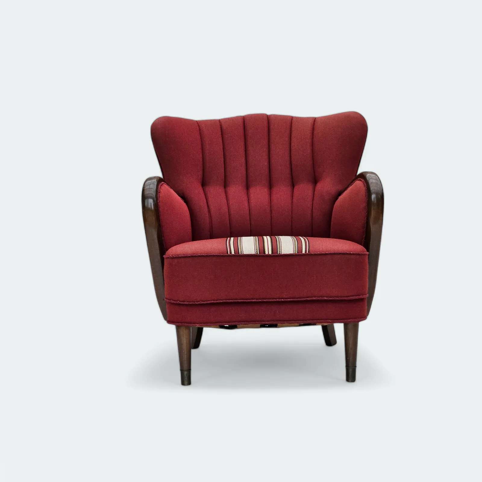 1960s, Danish Armchair By Alfred Christensen, Red Furniture Wool Fabric, Original Condition.