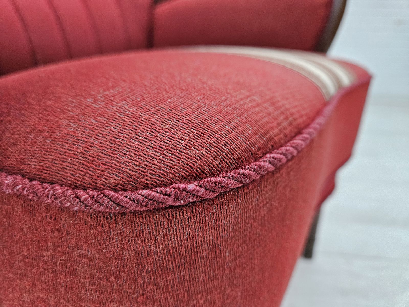 1190.0 1960s, Danish Armchair By Alfred Christensen, Red Furniture Wool Fabric, Original Condition. photo
